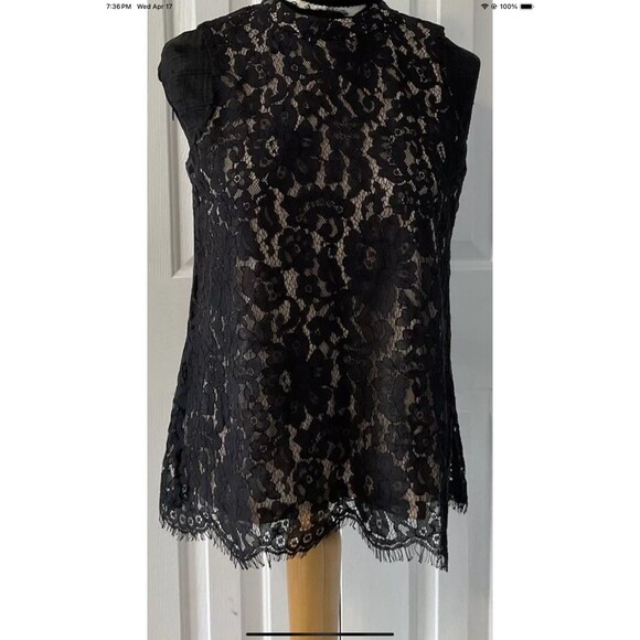 ROSE + OLIVE Woman’s Black Lace Sleeveless Top Black Lace/Tan She’ll Size Small - Picture 2 of 8